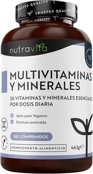 ngredientes y cápsulas de multivitaminas veganas Nutravita