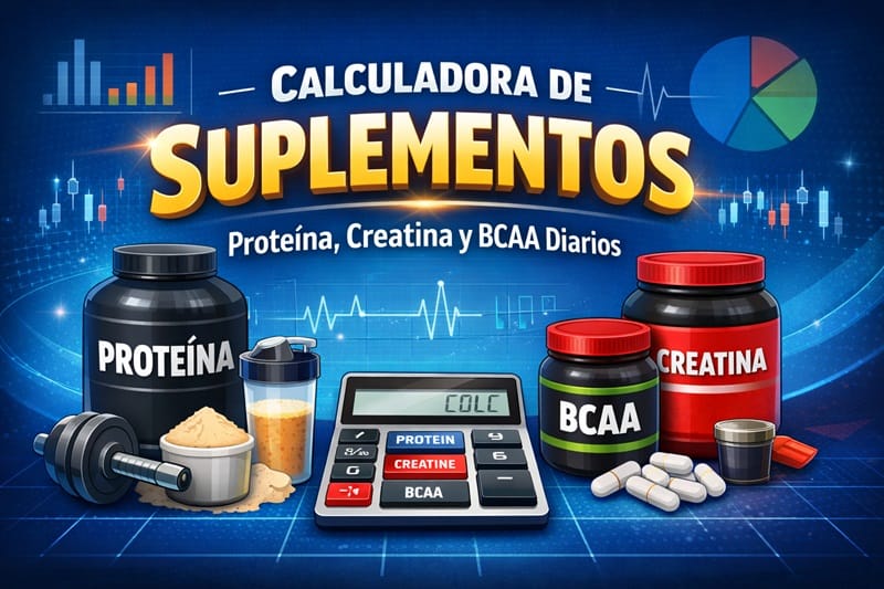Calculadora de suplementos para planificar proteína, creatina y BCAA diarios